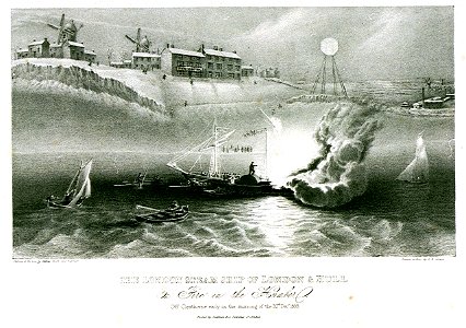 The London Steam Ship of London and Hull on fire in the Humber off Cleathorpes early on the morning of the 20th Decr 1835 RMG PU6681