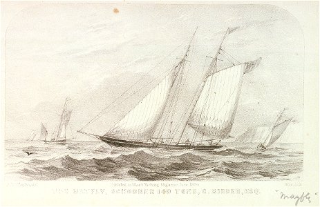 The Mayfly Schooner 140 Tons, G Bidder, Esq. Published in Hunt's Yachting Magazine June 1854 RMG PU6566