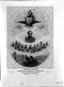 The man of the people! Governor Horatio Seymour. Elected by ten thousand majority, November 1862. Surrounded by his friends LCCN2004665359