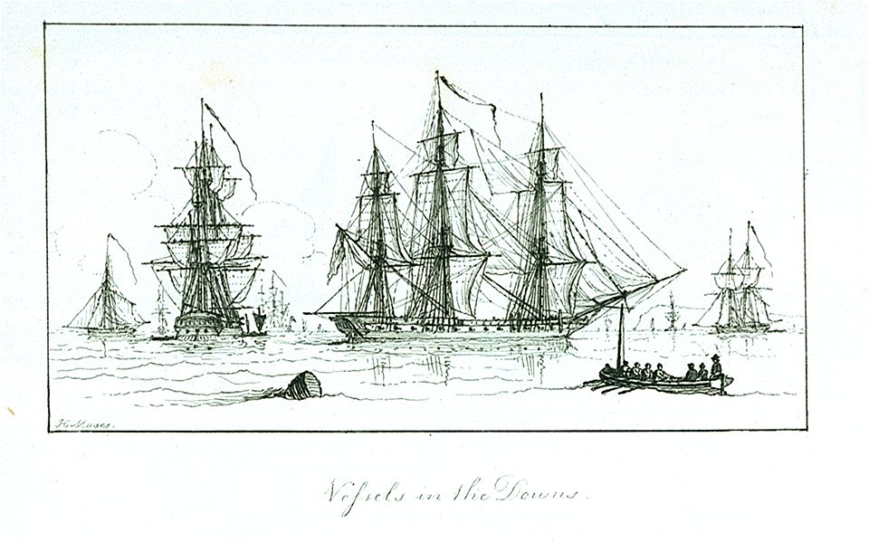 The Marine sketch book by H. Moses 1826. Vessels in the Downs RMG PU7931