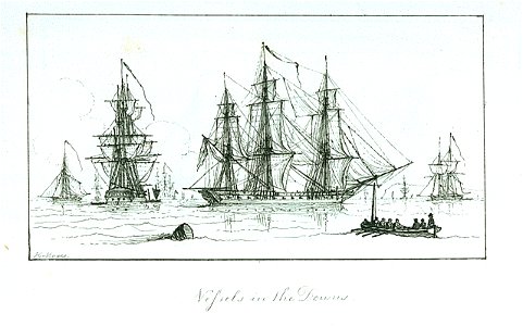 The Marine sketch book by H. Moses 1826. Vessels in the Downs RMG PU7931