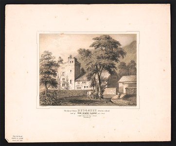 The manor house Kentmere, Westmoreland. Seat of the Gilpin Family, A.D. 1206. View taken 26 July, 1845. Ann Maury - J. Queen delt. ; P.S. Duval & Co.'s Steam Lith. Press, Philada. LCCN2014648390