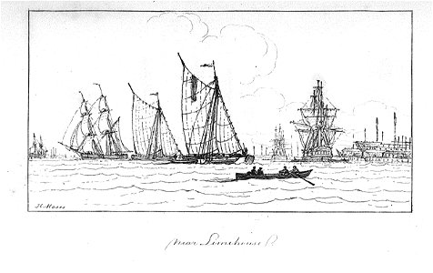 The Marine sketch book by H. Moses 1826. Near Limehouse RMG PU7923