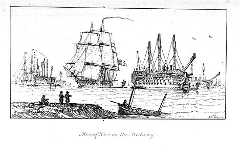 The Marine sketch book by H. Moses 1826. Men of War in The Medway RMG PU7925