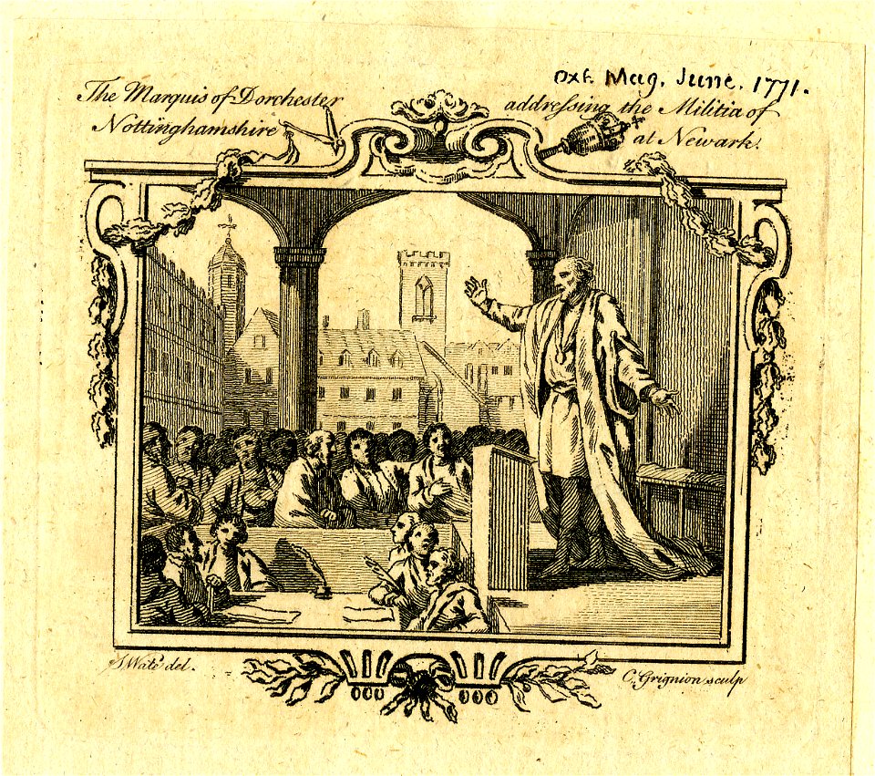 The Marquis of Dorchester addressing the militia of Nottinghamshire at Newark (BM 1868,0808.9966)