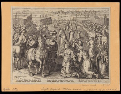 The Mothers of the Sabine Virgins making Peace 1595 print by Stradanus, S.I 54351, Prints Department, Royal Library of Belgium