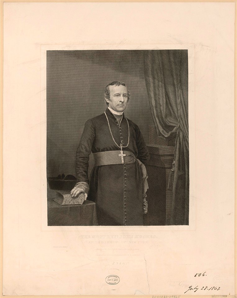 The most Revd. John Hughes-Archbishop of New York - printed by H. Peters ; engraved by J.B. Forrest from a photograph by Brady. LCCN97508251
