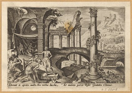 The Mocking of Noah 1569 print by Maarten van Heemskerck, S.I 52818, Prints Department, Royal Library of Belgium