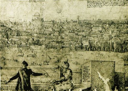 The mosque of Mehmed II in Constantinople Valens aqueduct on the right - Lorck Melchior - 1559 (cropped)