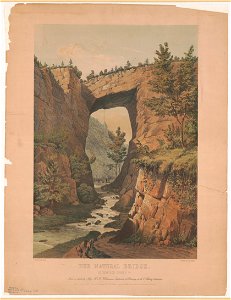 The natural bridge, Rockbridge County, Va. from a sketch by Maj. Ths. H. Williamson, instructor of drawing, in the Va. Military Institution - on stone by Jas. Queen ; P.S. Duval & Co. Lith. LCCN2014648441. Free illustration for personal and commercial use.