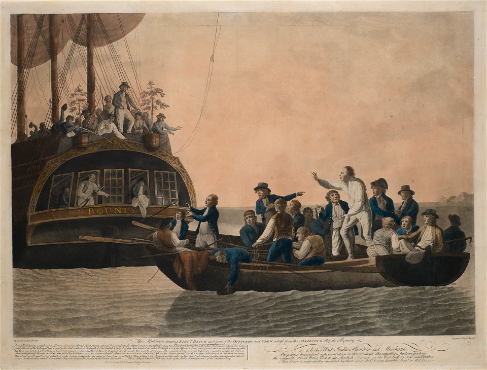 The Mutineers turning Lieut Bligh and part of the Officers and Crew adrift from His Majesty's Ship the Bounty ( 29 April 1789) RMG S0713