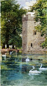 The Moat and Bishop's Palace, Wells Cathedral (Walter Crane, 1893). Free illustration for personal and commercial use.