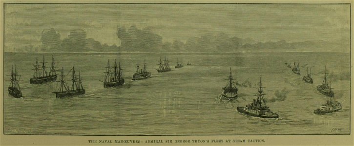 The Naval Manoeuvres, Admiral Sir George Tryon's fleet at steam tactics - ILN 1889. Free illustration for personal and commercial use.