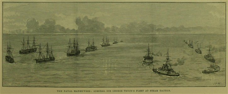 The Naval Manoeuvres, Admiral Sir George Tryon's fleet at steam tactics - ILN 1889