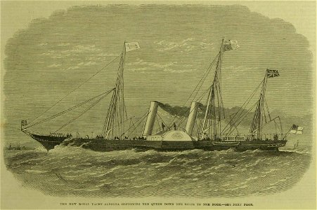 The New Royal Yacht Alberta conveying the Queen down the River to the Nore - ILN 1865