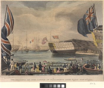 The Neptune 120 guns launch in Portsmouth Dockyard Sepr 27th 1832 RMG PW8058