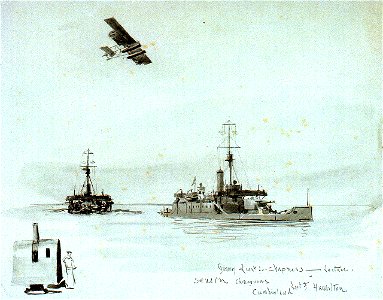 The monitor 'Severn' (right) with one of her sisters, 'Humber' or 'Mersey' off the Belgian coast, 1914 RMG PV2628