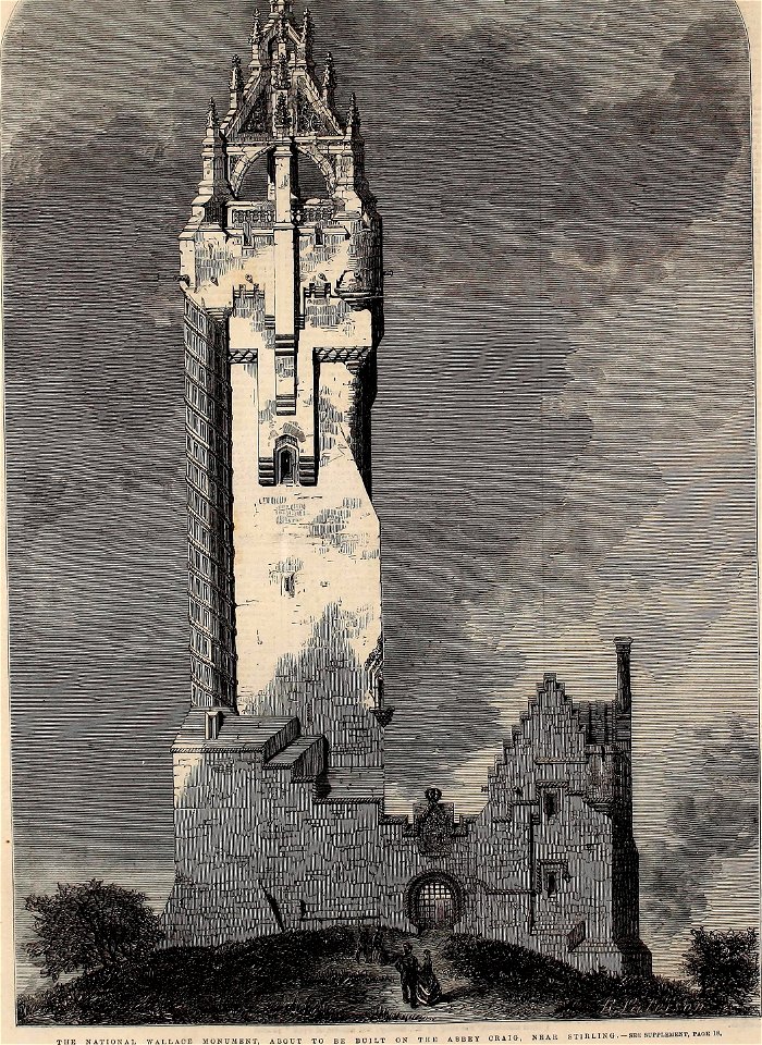 The National Wallace Monument, about to be built on the Abbey Craig, near Stirling - ILN 1861