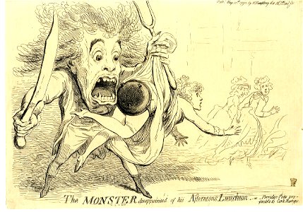 The monster disappointed of his afternoons luncheon-or porridge-potts preferable to cork-rumps. (BM 1851,0901.488)