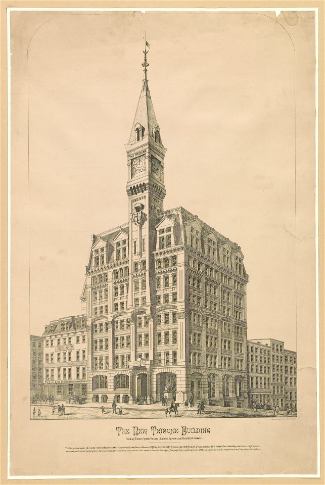 The new Tribune Building, Printing House Square, Nassau, Chatham, Spruce, and Frankfort Streets - H. Claussen. LCCN90715558