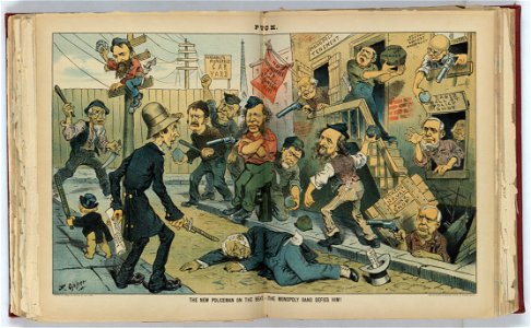 The new policeman on the beat - the monopoly gang defies him! - F. Opper. LCCN2012645497
