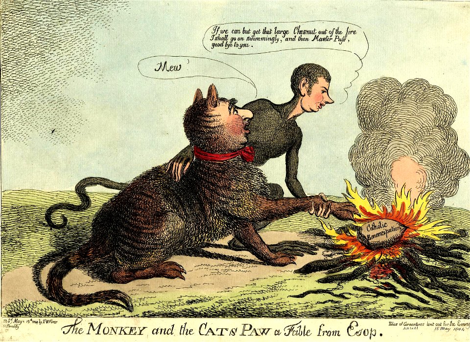 The monkey and the cats paw a fable from Esop. (BM 1868,0808.7259)