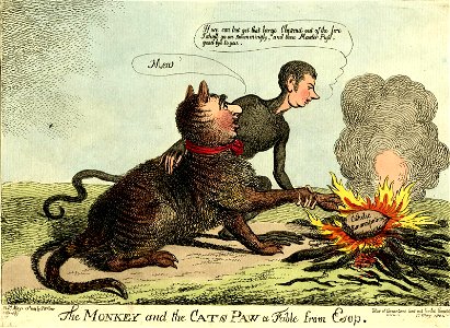 The monkey and the cats paw a fable from Esop. (BM 1868,0808.7259)