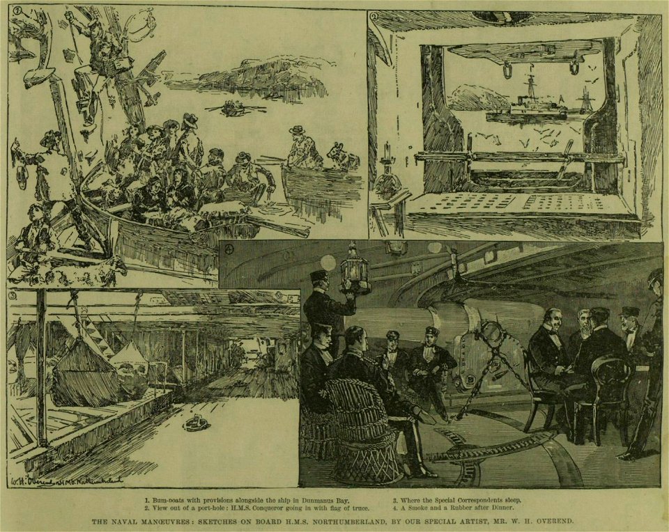 The Naval Manoeuvres, Sketches on Board HMS Northumberland - ILN 1888