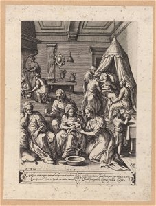 The nativity of the Virgin 1576 print by Chrispijn van den Broeck, S.I 1037, Prints Department, Royal Library of Belgium