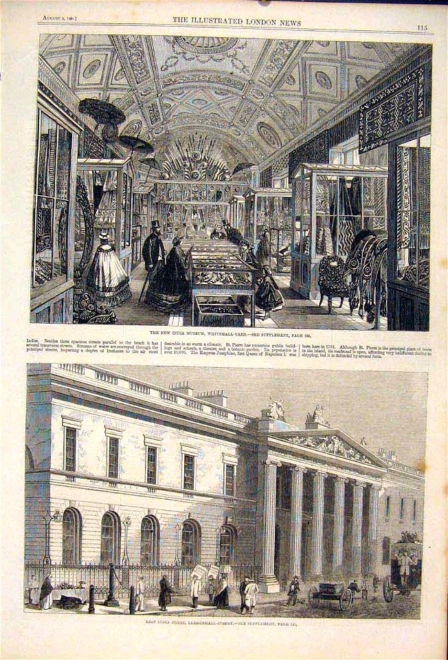 The New India Museum, Whitehall-yard and East India House, Leadenhall Street,. Free illustration for personal and commercial use.