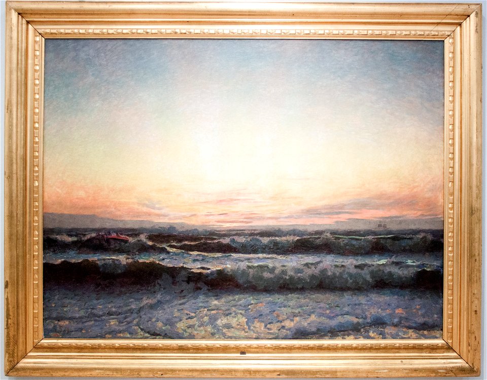 The North Sea in stormy weather, after sunset, by Laurits Tuxen, with frame