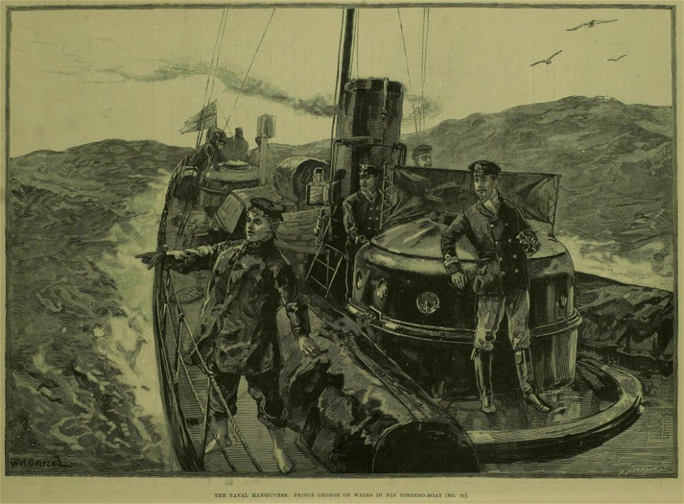 The Naval Manoeuvres, Prince George of Wales in his torpedo-boat (No. 79) - ILN 1889