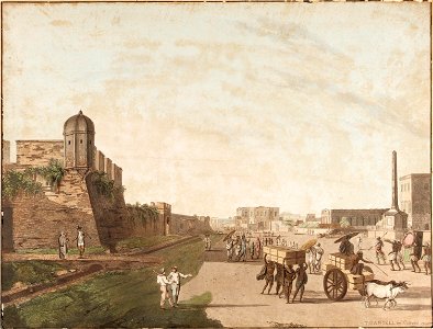 The Old Fort, the Playhouse, Holwell's Monument from Views of Calcutta. Free illustration for personal and commercial use.