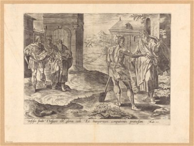 The parable of the hidden treasure and the pearl 1585 print by Ambrosius Francken I, S.I 1062, Prints Department, Royal Library of Belgium