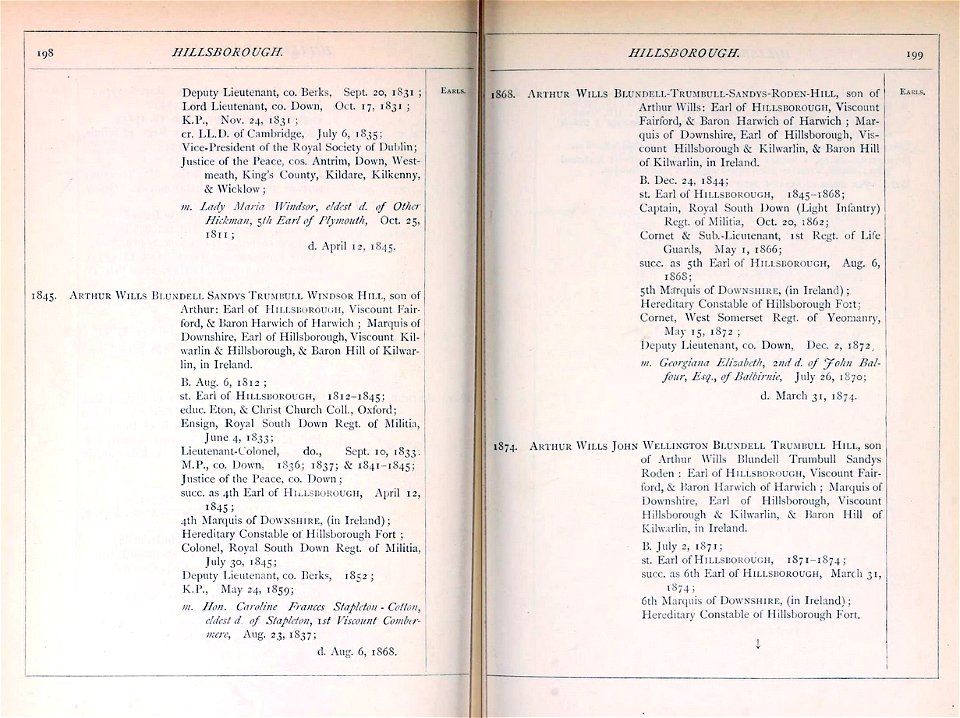 The Official Baronage of England, v. 2 (1886) Marquess of Downshire pp.198-199