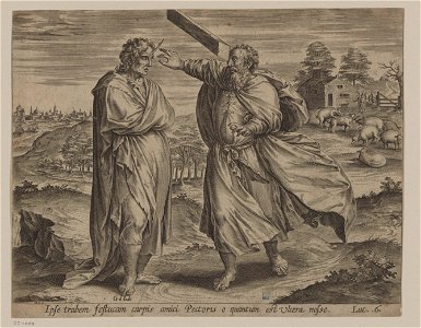 The parable of the Mote and the beam 1585 print by Ambrosius Francken I, S.I 1055, Prints Department, Royal Library of Belgium