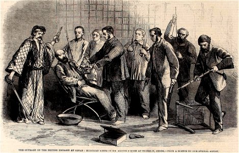 The Outrage on the British Embassy at Japan, Midnight Scene in Mr Alcock's Room ILN 1861 (14780428512) (cropped)