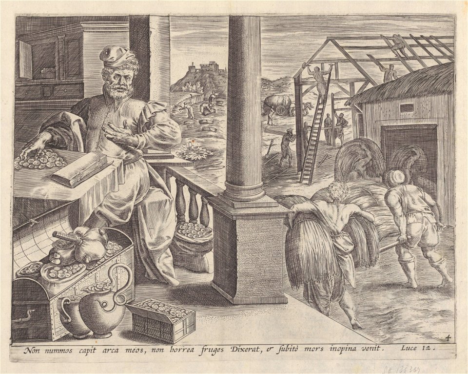 The parable of the rich fool 1585 print published by Gerard de Jode, S.II 136367, Prints Department, Royal Library of Belgium