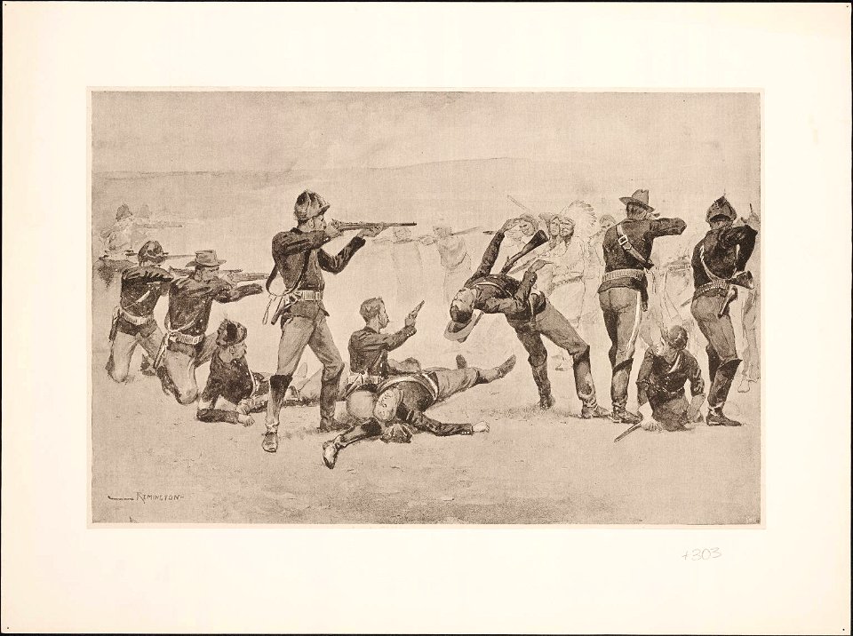 The opening of the fight at Wounded Knee by Frederic Remington 1891