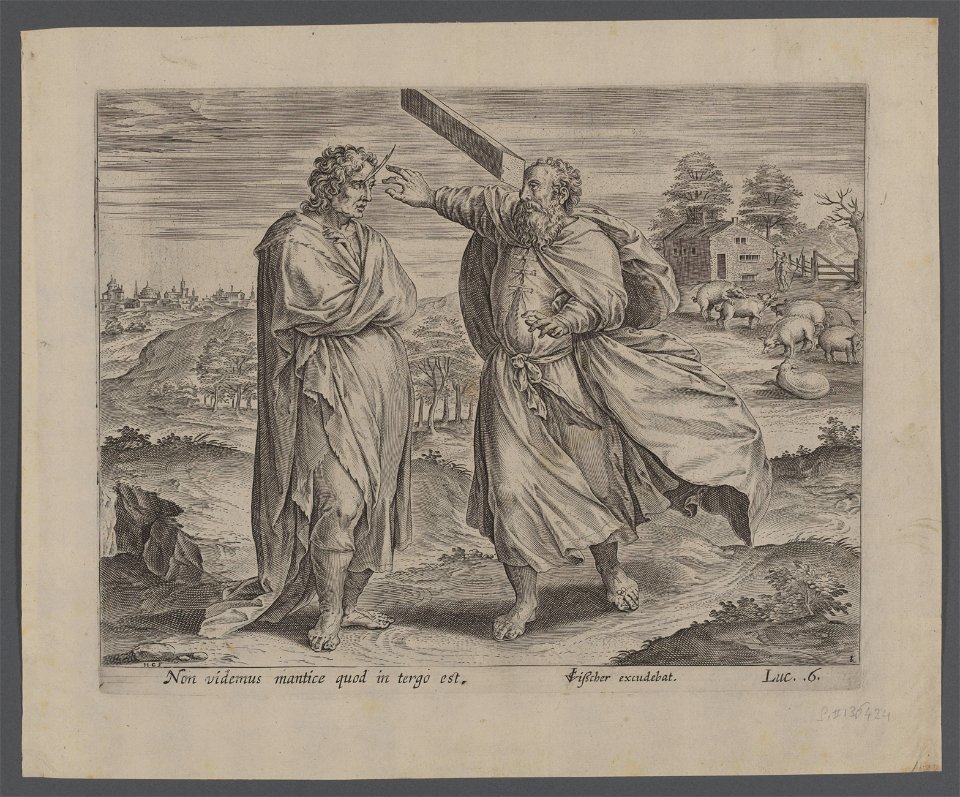 The parable of the Mote and the beam 1585 print by Ambrosius Francken I, S.II 136424, Prints Department, Royal Library of Belgium