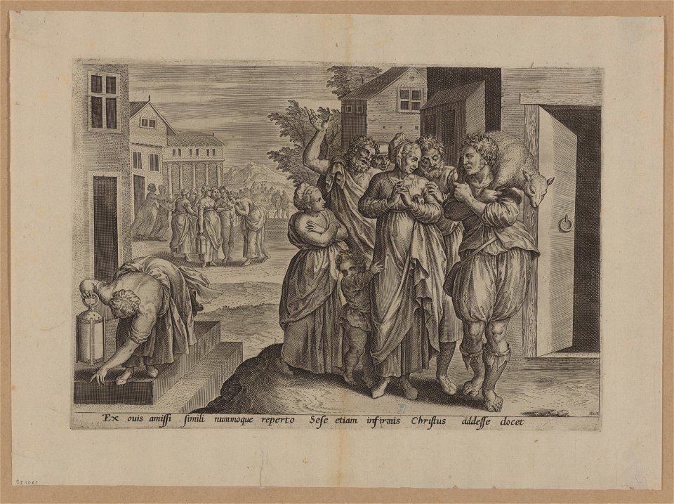 The parable of the lost piece of silver 1585 print by Ambrosius Francken I, S.I 1061, Prints Department, Royal Library of Belgium