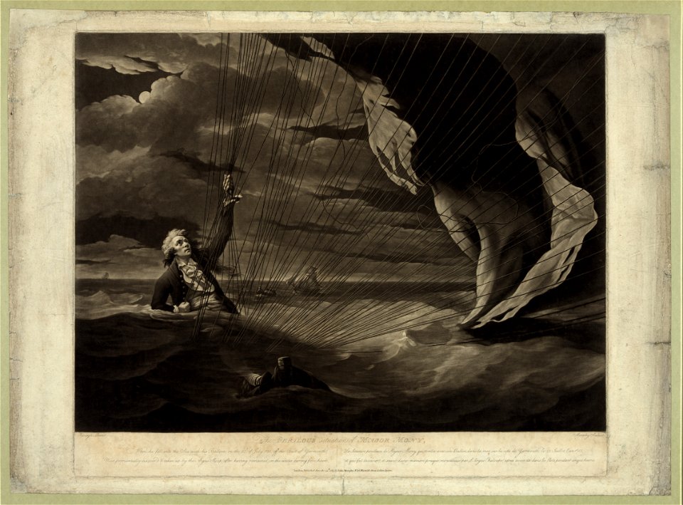 The perilous situation of Major Mony (i.e. Money), when he fell into the sea with his balloon on the 23rd of July, 1785, off the coast of Yarmouth ... LCCN2003673015