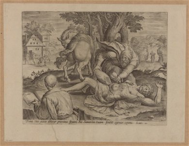 The parable of the good Samaritan 1585 print by Ambrosius Francken I, S.I 1057, Prints Department, Royal Library of Belgium