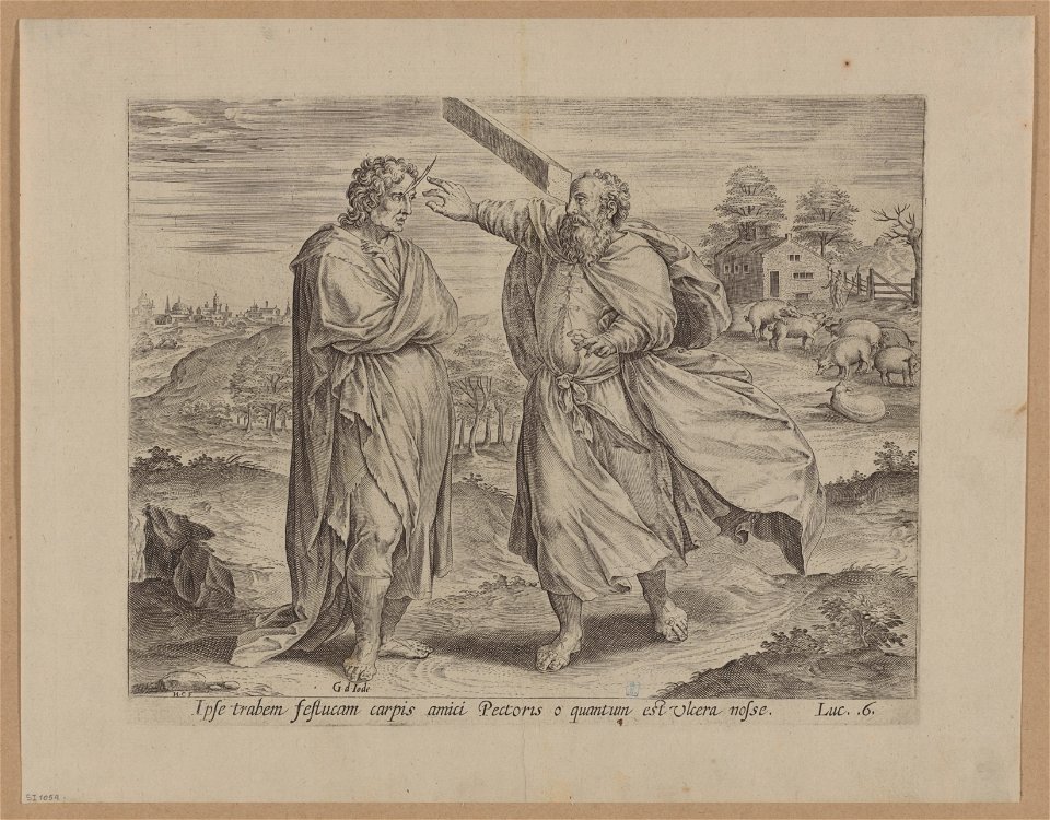 The parable of the Mote and the beam 1585 print by Ambrosius Francken I, S.I 1054, Prints Department, Royal Library of Belgium