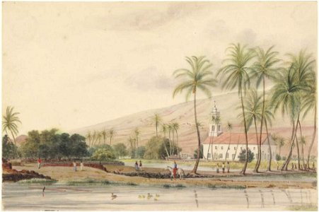 The Presbyterian Church, Lahaina watercolor, by James Gay Sawkins