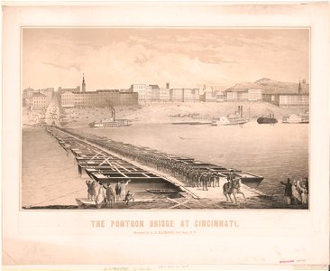 The pontoon bridge at Cincinnati - sketched by A.E. Mathews, 31st Reg't, O. V. ; Middleton, Strobridge & Co. Lith. Cin. O. LCCN91721226