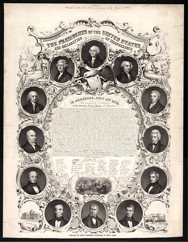 The presidents of the United States and Declaration of Independence - on stone by J. Britton ; lith. of Wm. Endicott & Co., 59 Beckman St., N. York. LCCN2003664208