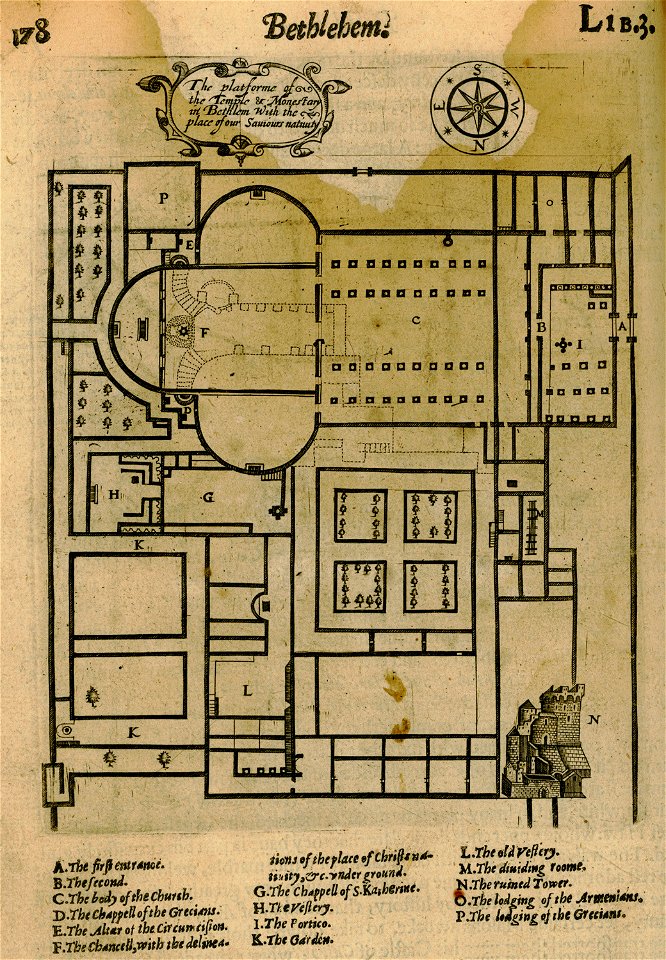 The platforme of the Temple & Monestary in Bethlem with the Place of our Saviour nativity - Sandys George - 1615