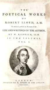 The poetical works of Robert Lloyd, A. M. (Vol. I), title page