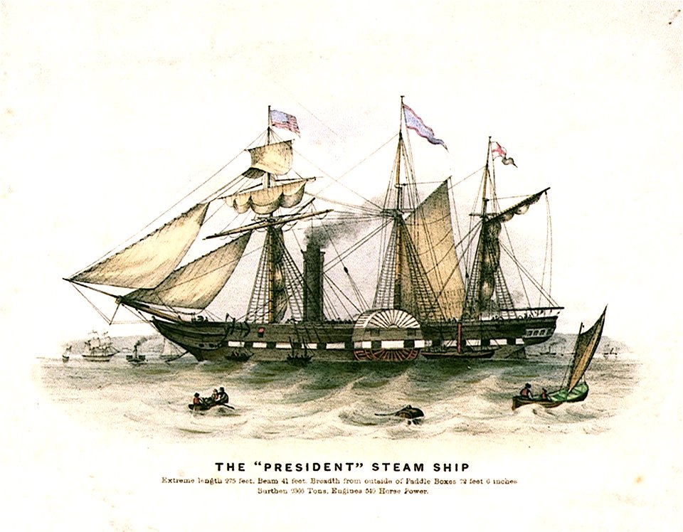 The President Steam-Ship. Extreme length 275 Feet, Beam 41 Feet, Breadth from outside of Paddle-boxes 72 feet 6inches Burthen 2366 Tons, Engines 540 Horse power RMG PU6705
